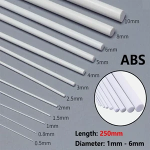 ABS Round Bar Styrene Plastic Strips Rod Dia 1/2/3/4/5/6mm Plasticard 250mm Long - Picture 1 of 10