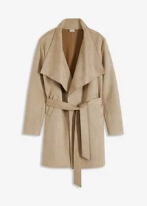 Velourlederimitat-Mantel mit Gürtel und Reverskragen Gr. 40 Sand Damen Jacke Neu - Bild 1 von 1