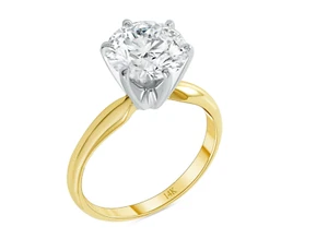 Anillo solitario de diamantes cultivados creados en laboratorio redondo de 4 quilates IGI F/VS, oro amarillo de 14 quilates - Imagen 1 de 3