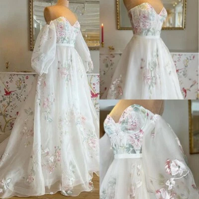 Vestidos de noiva flores elegantes namorada mangas removíveis linha A vestidos de noiva - Imagem 1 de 4