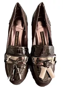 Dana Bachmann Size 6 Black Patent Leather & Suede Block Heels With Tassels NWOT - Picture 1 of 11