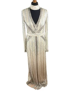 Gold Beaded Ballgown Embezzled Beaded Low Back Women’s UK Size 12 - Picture 1 of 9