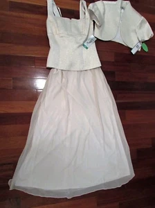 NEU MIT ETIKETT $ 140 DAMEN 2 STCK. LANGES FORMELLES ABENDKLEID METALLIC BEIGE JACKE GRÖSSE 10 - Bild 1 von 12
