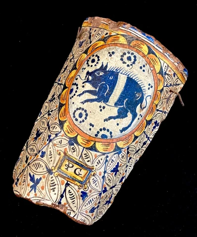 Original Antique TILE - FAIENCE  - PAINTED - BURNED CLAY - RICH FAIENCE ORNAMENT Cover