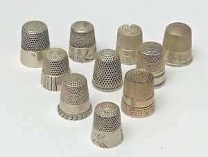 LOT OF 10 ANTIQUE VICTORIAN AMERICAN & ENGLISH STERLING SILVER THIMBLES