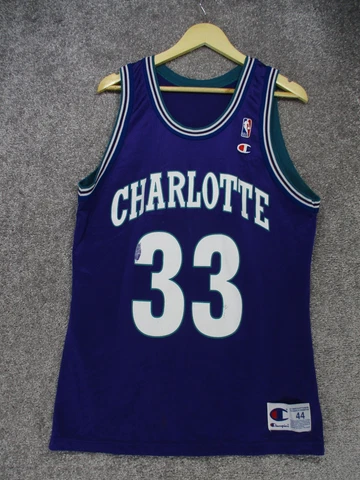 Vintage Champion Charlotte Hornets Alonzo Mourning #33 Jersey Mens 44 Purple Cover