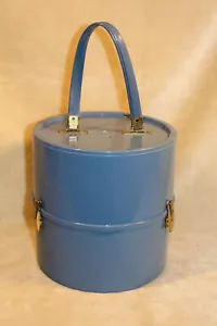 VTG MID-CENTURY STYLING PLASTIC BLUE WIG BOX CASE, PAT. PEND. W WIG STAND BASE - Picture 1 of 12