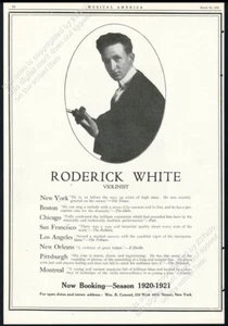 1920 Roderick White foto violín recital tour reserva anuncio impreso vintage - Imagen 1 de 7