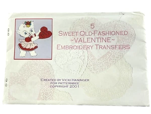 PatternBee Embroidery Transfers Vintage 5 Sweet Old-Fashioned Valentine Cat - Picture 1 of 5