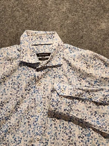 BUGATCHI Dress Shirt Men Large White Blue Purple Floral Shaped Fit Long Sleeve - Picture 1 of 13