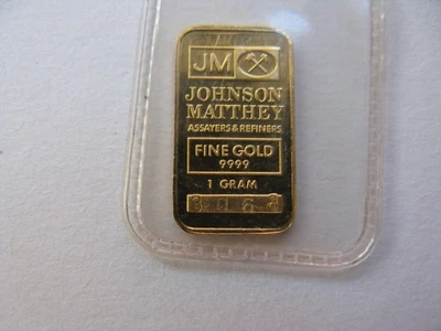 Barra de lingotes de oro JM Johnson Matthey 9999 de 1 gramo serie 3068 - sellada Foto 1 de 4