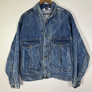 Vintage MVP Jeansjacke Gr. XL mit "Crown Royal" Bündchen Acid Wash 80er 90er - Bild 1 von 8