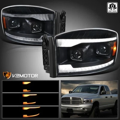 Black Fits 2006-2009 Dodge Ram 1500 2500 Sequential LED DRL Projector Headlights Foto 1 de 4
