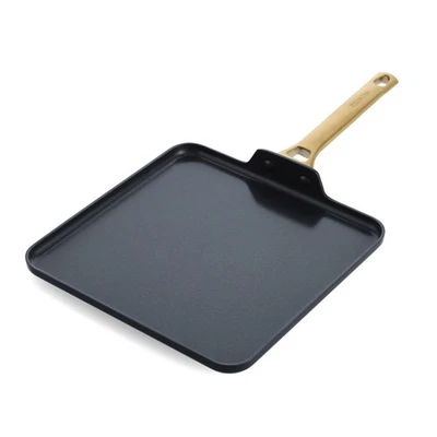 Hard Anodized Healthy Ceramic Nonstick, 11" Square Griddle Pan, Gold Handle, ... Foto 1 de 4