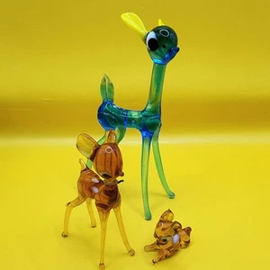 3 Vintage 1-4" Deer Fawns Blown Glass Figurines Collectible Art Glass - Picture 1 of 6
