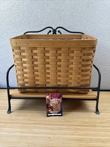 Longaberger 2000 Brown Newspaper Magazine Basket Protector Wrought Iron Stand - Picture 1 of 13