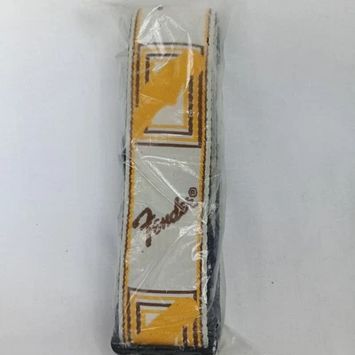 Correa de guitarra ajustable Fender genuina de 2" con monograma con logotipo, blanco/marrón/amarillo Foto 1 de 4