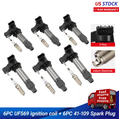 6X Spark Plugs & Ignition Coils Pack UF569 For 2010-2020 Chevy Impala 3.6L - Image 1 of 4