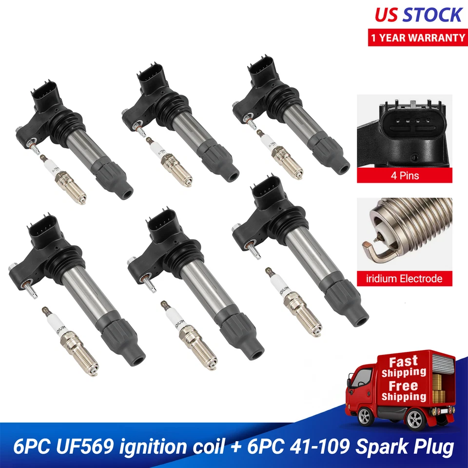 6X Spark plugs and ignition coils Bobinas UF569 For 2008-2010 Saturn Vue 3.6L V6 - Image 1 of 4