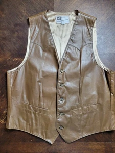 Scully Leatherwear Vest Mens Size 44 Brown Button Up Pockets Western Lined - Picture 1 of 10