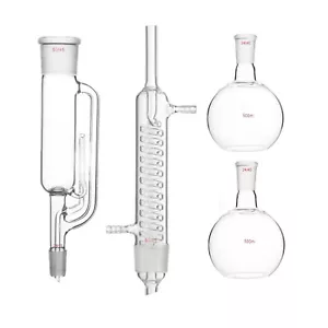 500m 24/40 Glass Soxhlet Extractor Coil Graham Condenser W/Two Flat Bottom Flask - Picture 1 of 1