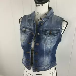 YMI Button Down Cropped Blue Denim Jean Vest Jacket Women's Size Medium - Picture 1 of 10