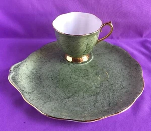 Vintage Royal Albert Gossamer Luncheon Plate & Tea Cup Set England Green - Picture 1 of 12