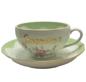Large Lefton Coffee Cup & Saucer Grandma Gift Saucer Hand Painted - Picture 1 of 5
