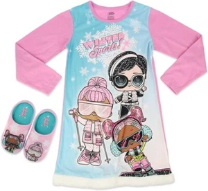 LOL Surprise! Long Sleeve Fleece Dormshirt Nightgown 2Pc Slipper Set Size 6/6X - Picture 1 of 7
