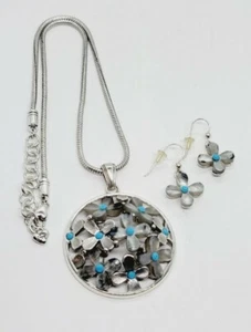 Brighton Eden's Garden Flower Turquoise Pendant Necklace & Earring Set Blue - Picture 1 of 7