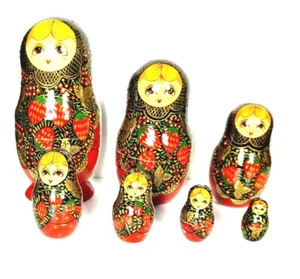 VTG Cepzueb Nocag Traditional Wooden Russian Nesting 7 Dolls Matryoshka Signed - Picture 1 of 1