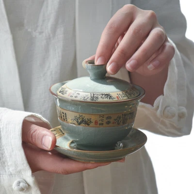 Tea Bowl Ceramic Kung Fu Tea Set Gaiwan Cup Bowl Crackle Glaze Porcelain Tureen - Image 1 of 4