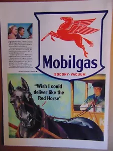 1941 Mobilgas Pferd wünscht er könnte liefern wie rotes Pferd Vintage Kunstdruck Anzeige - Bild 1 von 1