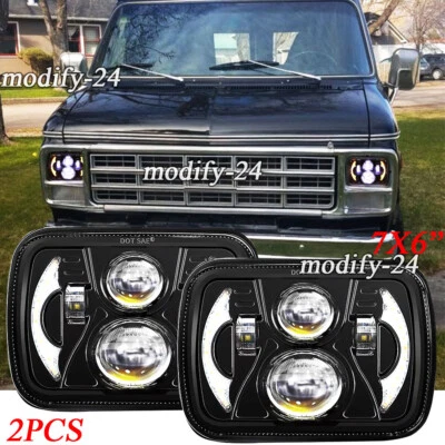 Par de faros LED 5x7 7x6" haz alto/bajo DRL Fit Chevy G10 G20 G30 Van 1978-1995 Foto 1 de 4