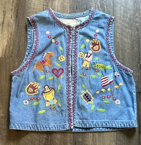 Vintage Double D Ranch Vest Embroidered Front & Back Native American Theme Sz. S - Picture 1 of 19