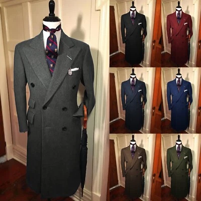 Abrigo largo de solapa Peak para hombre invierno tweed cachemir informal abrigos para uso al aire libre Foto 1 de 4