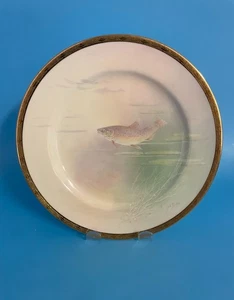 Minton Hand Painted TROUT Fish Sealife Gold Encrusted Plate 9" Signed Dean - Picture 1 of 12
