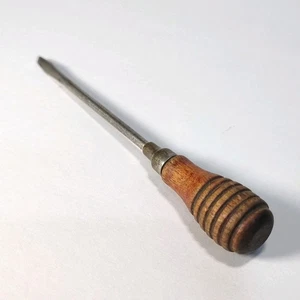 Pequeño Destornillador Antiguo Mango Madera 4.25" Cabeza Plana - Imagen 1 de 7