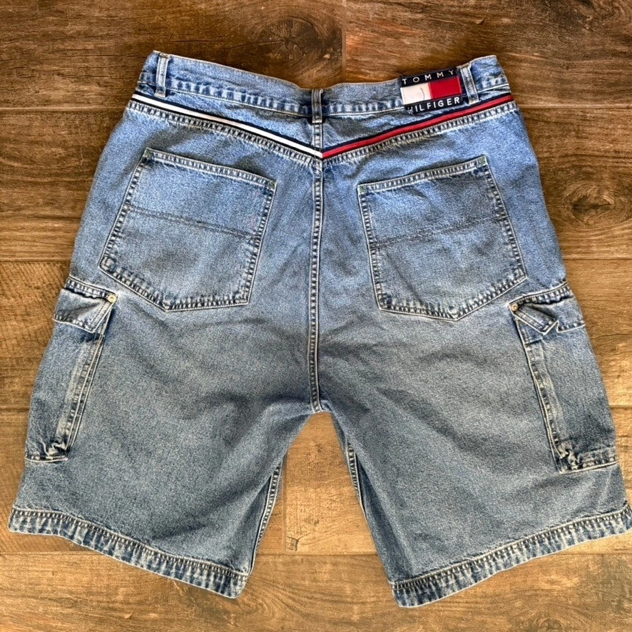 Pantalones Cortos de Jean Tommy Hilfiger Vintage Años 90 Logo Denim Carga, Azul, 40 Foto 1 de 4
