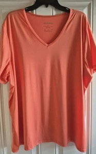 REAL ESSENTIALS Silky Stretch Knit Tee - 3X - V-Neck, Short Sleeve, Straight Hem - Picture 1 of 3