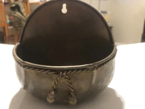 Vintage Brass Wall Hanging Planter with Rope Detail 10x8.5 India - Picture 1 of 5