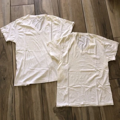 Vtg Single Stitch Blank (2 SHIRTS) Sz Medium USA 80s Jockey T Shirts V Neck - Image 1 of 4