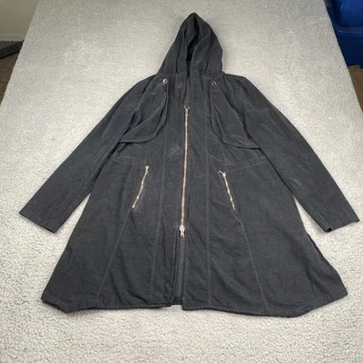 Abrigo Chaqueta Mujer Inizio Pequeña Negra Pana Con Capucha Cremallera Completa Algodón Hecho en Italia Foto 1 de 4