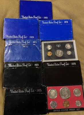 1968- 1976 U.S. Mint Proof  Sets - 9 Sets 1972 & 1976 have no box - Image 1 of 2