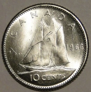 BU UNC Canada 1966 silver dime blue nose 10 cent 10c from bank roll - Picture 1 of 2