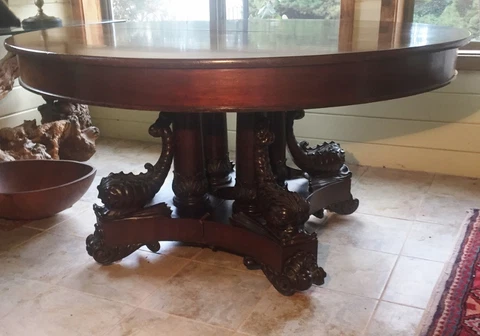 ANTIQUE REGENCY STYLE DOLPHIN BASE DINING TABLE. EXCEPTIONAL . Free Ship To $500 Cover
