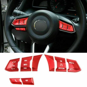 8P For Mazda CX-5 2017-2021 Red Alloy Interior Steering Wheel Button Cover Trim - Picture 1 of 6