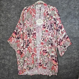 Knox Rose Cardigan Womens XL Pink Green Floral Wide Sleeve Flowy Open Duster New - Picture 1 of 11