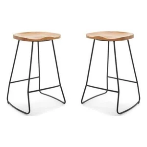 Home Square Metal and Wood Counter Stool in Light Beige - Set of 2 - Picture 1 of 11