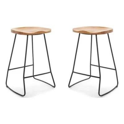 Home Square Metal and Wood Counter Stool in Light Beige - Set of 2 - Image 1 of 4